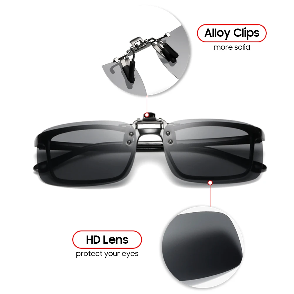 VIVIBEE Spiegel Blau Flip Up Clip auf Sonnenbrille Angeln Männer Quadratische Polarisierte Linse Metall Nachtsicht Fahren UV400 Frauen Gläser – Detail 7