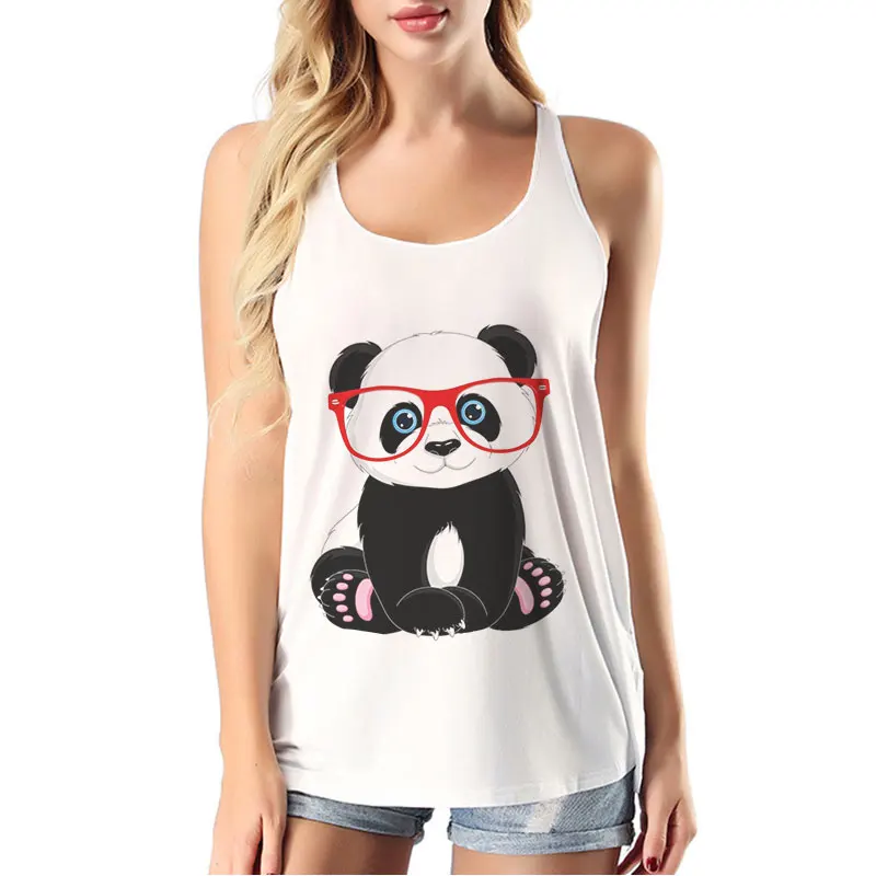 Verão moda feminina camisola sem mangas kawaii dos desenhos animados panda impressão colete casual cinza o-pescoço topos de tanque feminino roupas