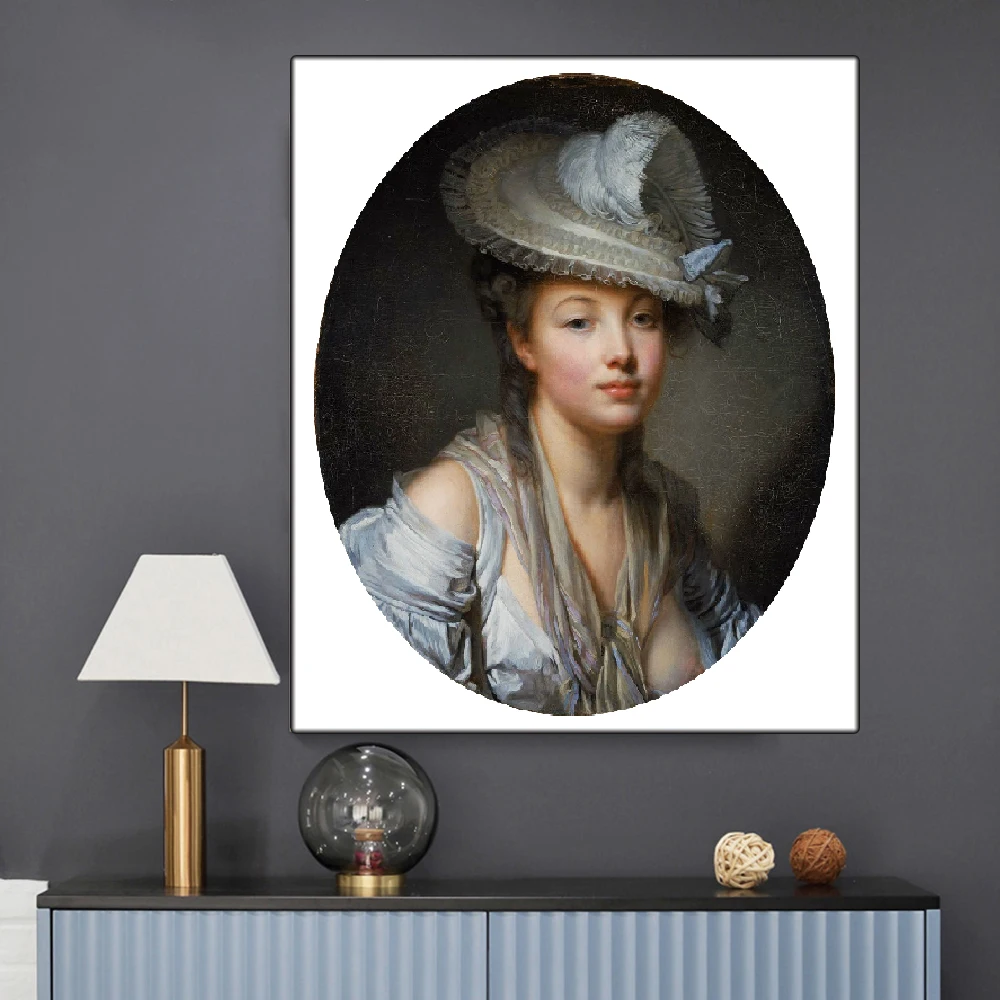 Citon Jean-Baptiste Greuze《The White Hat》Canvas Oil Painting World Famous Art Poster Picture Modern Wall Decor Home Decoration