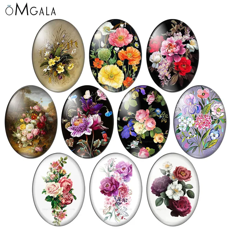 

Beauty Vintage Flowers Rose Daisy 10pcs 13x18mm/18x25mm/30x40mm Oval photo glass cabochon demo flat back Making findings