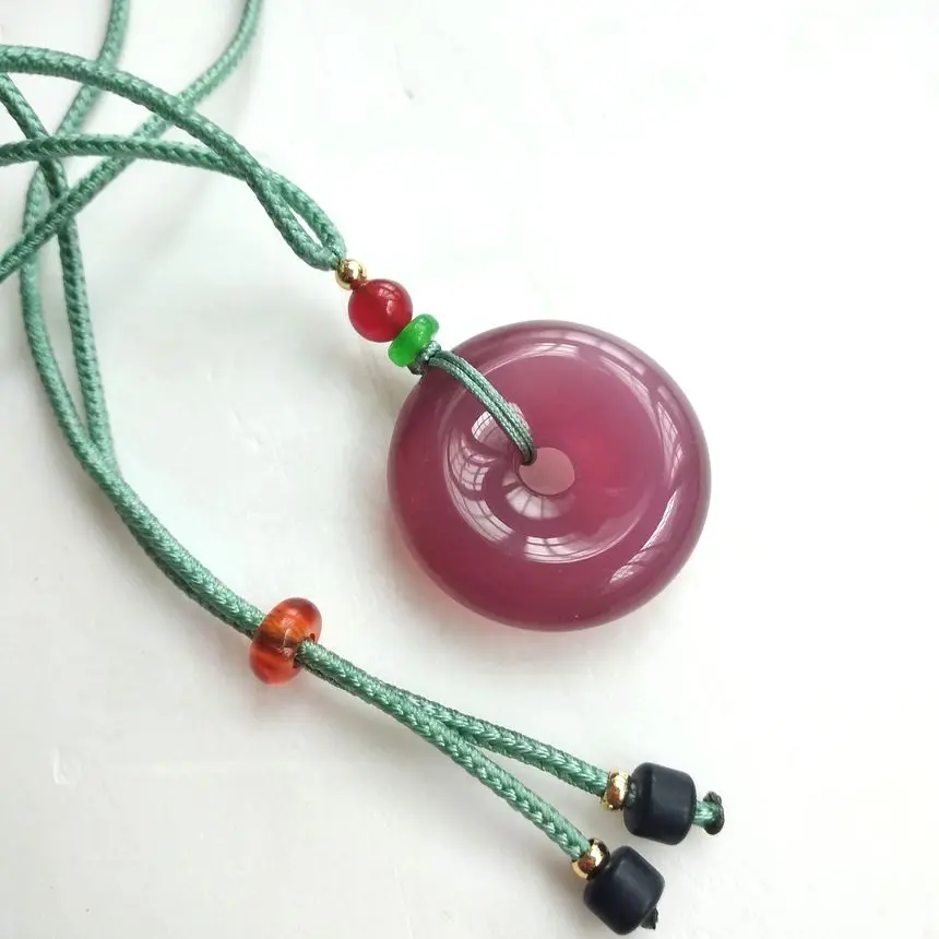 Nature Purple Chalcedony Pendant Agate Amulet Talisman Blessing Lucky Ping An Kou Hanging