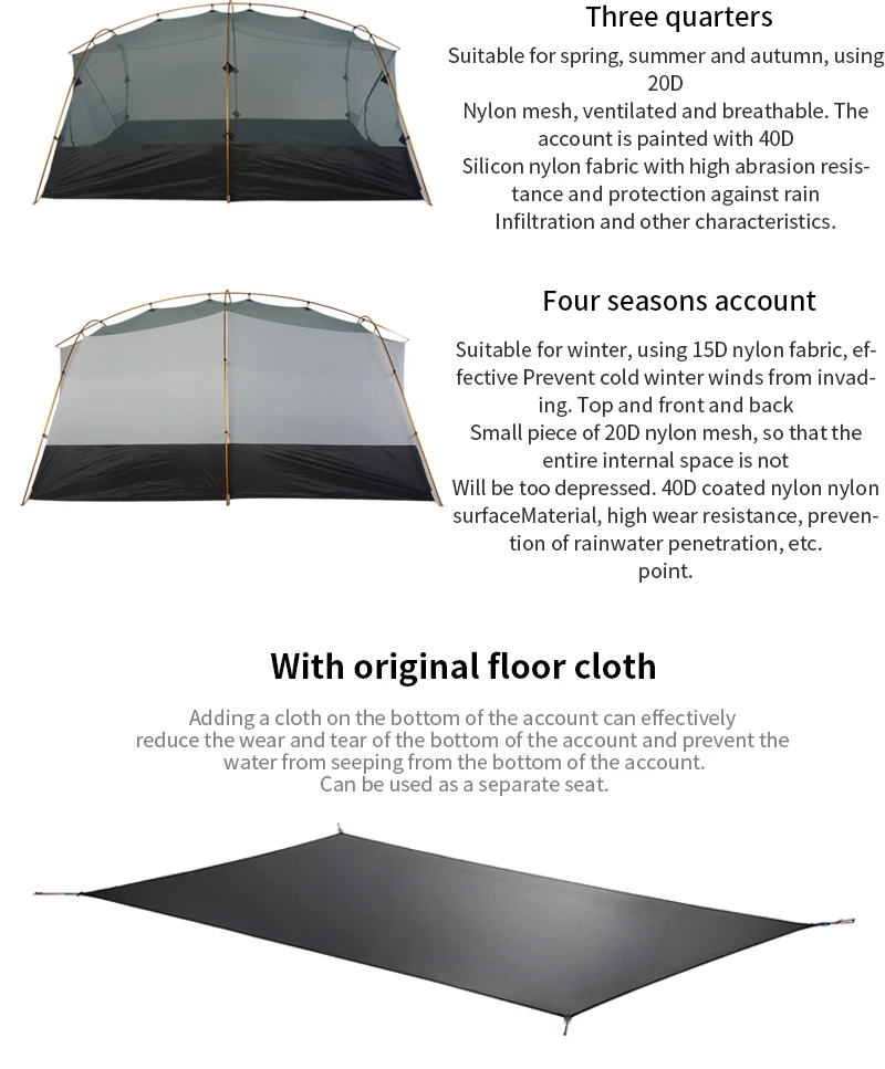 3F UL GETRIEBE Qingkong 4 Person 4 Saison 15D Camping Zelt Im Freien Ultraleicht Wandern Rucksack Jagd Wasserdichte Zelte – Detail 10