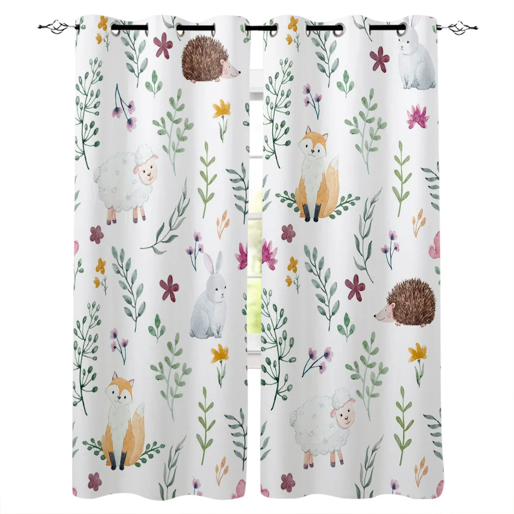 

Cartoon Hedgehog Fox Rabbit Spring Bedroom Kitchen Living Room Decoration Items Window Curtains for Living Room