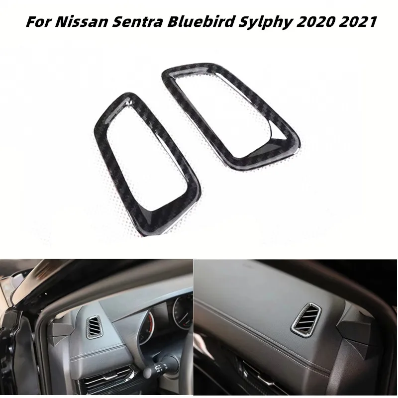 For Nissan Sentra Bluebird Sylphy 2020 2021 Car Accessories Carbon Fiber Interior Dashboard Air Vent AC Outlet Cover Trim ABS