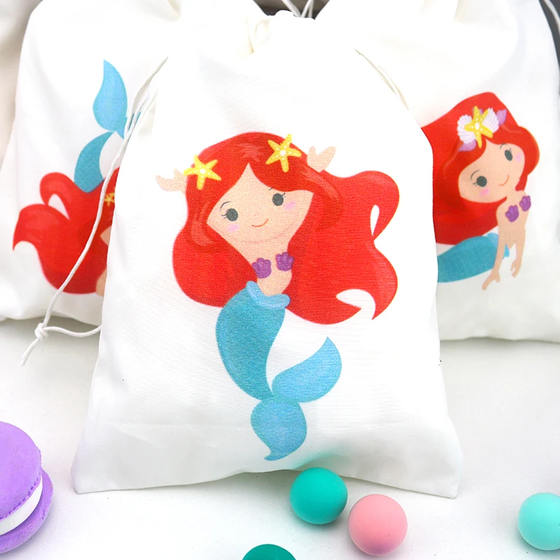 New Pretty Mermaids Theme Party Favor Bags Candy Bags Mermaids Birthday Gift Bags Party Container Supplies 5PCS