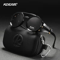 KDEAM gafas de sol redondas Vintage para hombres y mujeres, gafas de sol con escudo de cuero, sombra diseñada con puente doble KD179