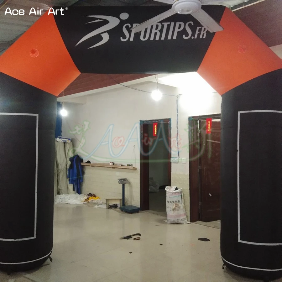 Customized 3.5x3m Black and Orange Inflatable Arch Racing Archway Balloon with Sticker Boxes and Logo Internal Blower