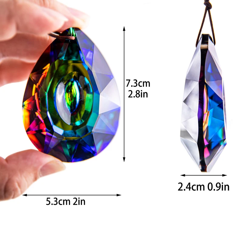 H&D AB-Color Crystal Glass Prism Pendant Hanging Crystal Suncatcher Rainbow Maker WindowOrnament Chandelier Parts DIY Craft 76mm