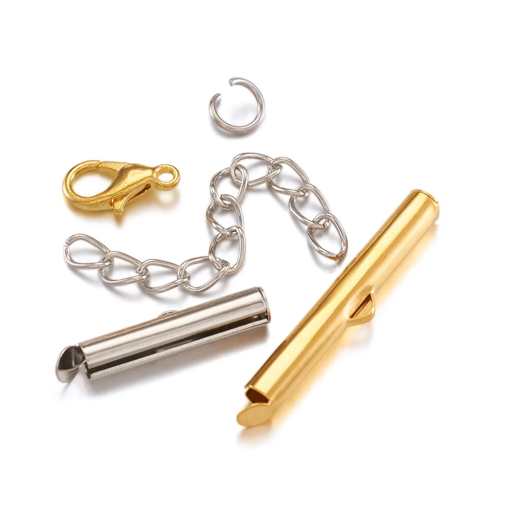 1 Set Slide On End Clasp Buckles Tubes Crimp End Beads Extender End Chains Jump Rings Lobster Clasps DIY Jewelry Making