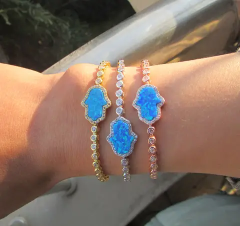 3 색 고급 hamsa 손 최고 품질 럭셔리 2017 블루 오팔 fatimas 손 cz 테니스 패션 925 스털링 실버 고급 팔찌