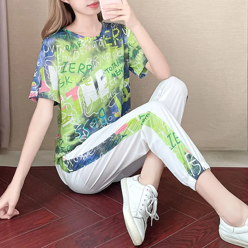 Summer Sports Suit Women New Large Size Loose Short Sleeve Western Fashion Women's Summer Casual Two-piece Suit Ladies Set