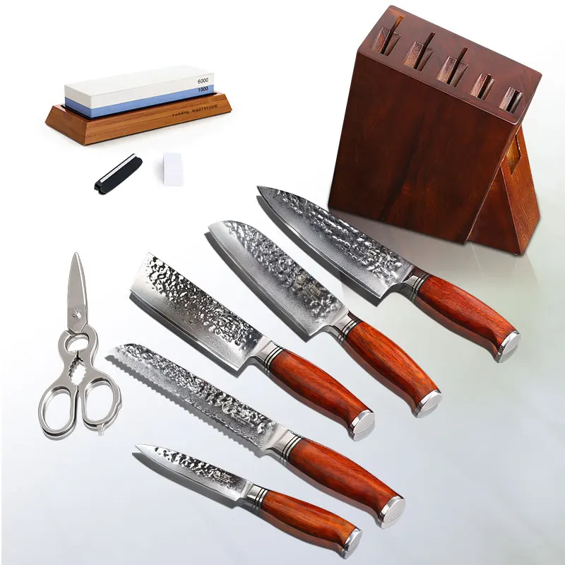 YARENH 5-8 PCS Kitchen Knives Sets - Excellent Acacia Wood Knife Block Set - Ultra Sharp Japanese Damascus Steel Chef Knife Set