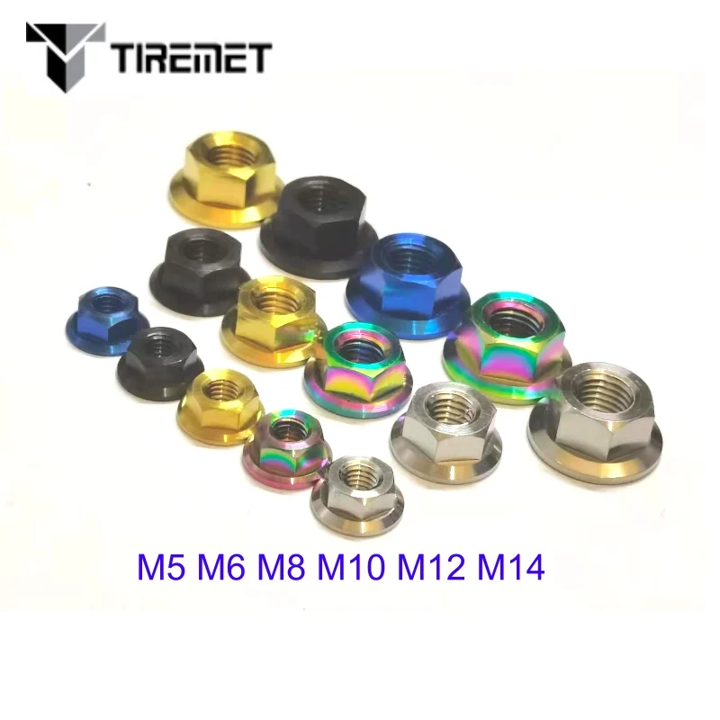 M5 M6 M8 M10 M12 M14 Titanium Flange Nuts Din6923 Ti6Al4V Alloy For Rear Axle Spacer Nut Bicycle Bike Motorcycle Car