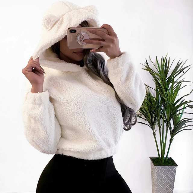 Fur crop hoodie best sale