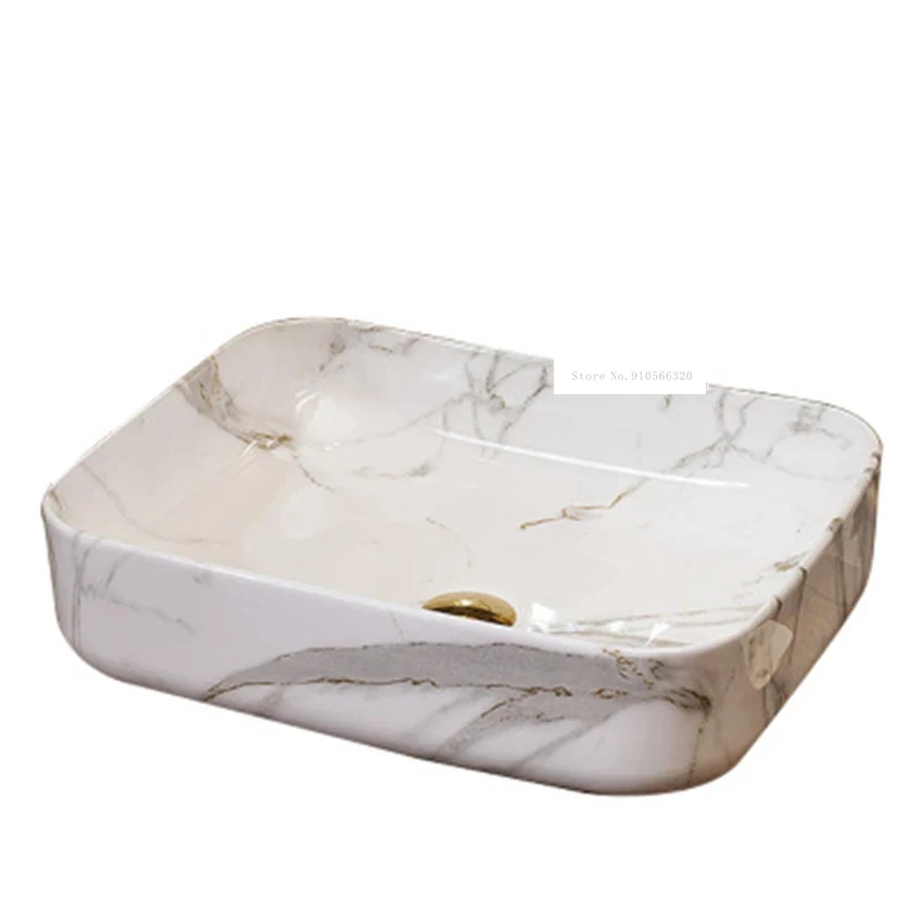 European Style Home Bathroom Rectangle Ceramic Sink Single Hole Hand Wash Sink Modern Simple Hotel Above Counter Basin Bowl