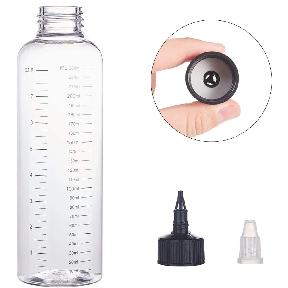 5Pcs 30ml/60ml/100ml/120ml/250ml Transparent Plastic Dispensing Bottles with Twist Cap Graduated Measurement Tattoo Ink Bottles