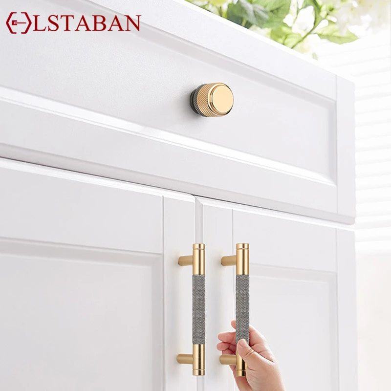 LSTABAN Gold Kitchen Handle European Light Luxury Style Dresser Cabinet Knobs and Handles Copper Furniture Handle Door Hardware