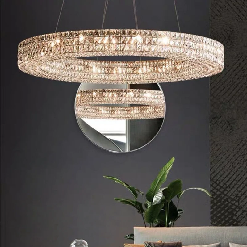 Nordic Round American Engineering Villa Light Luxury Crystal For Living Room Dining Room New Model Room Eectangular Chandelier