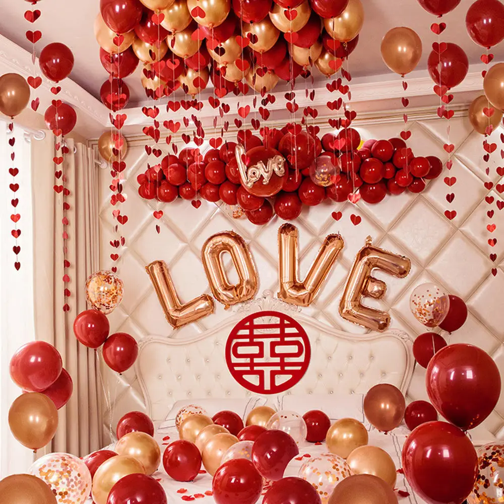 

1set Wedding marriage room proposal arrangement balloon decoration Valentine's day romantic balloon set bedroom balloon package