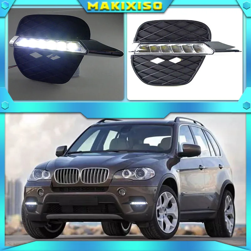 Bộ 2 Đèn LED Trắng DRL Chạy Ban Ngày Đèn Sương Mù Chạy Đèn Cho Xe BMW X5 E70 2011 2012 2013