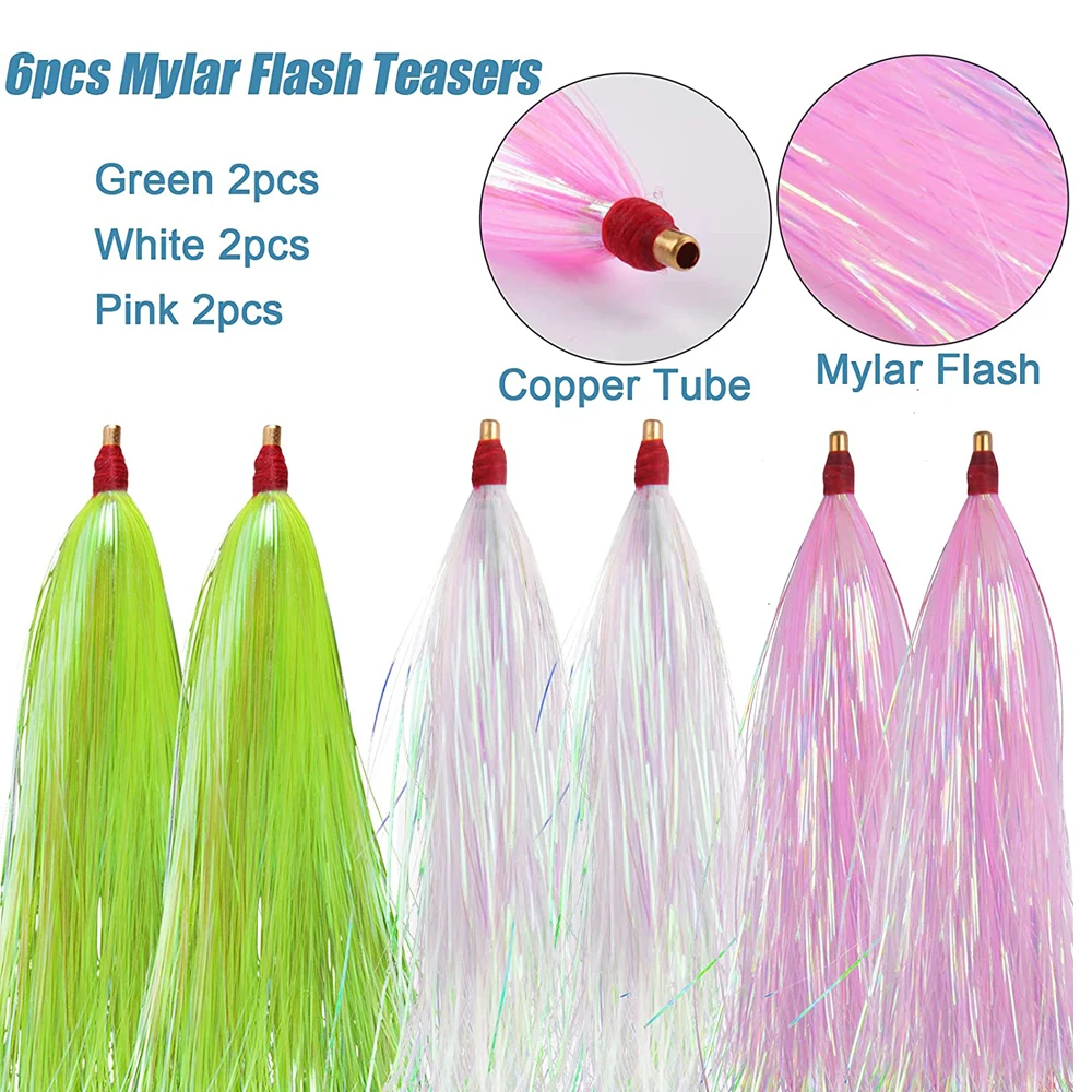 12PCS Bucktail Teaser Jig Fishing Lures Slip Flash line Skirt Bait Rigs Fishing Hooks Teaser bait Kit DIY lure Fishing Tackle