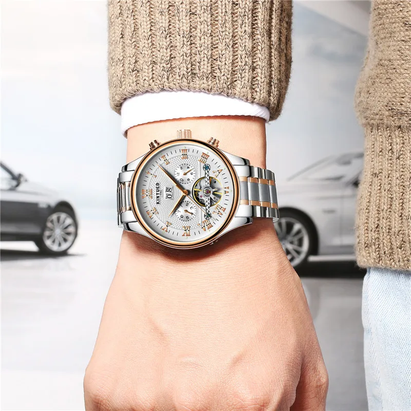 Relojes Tourbillon Watch Men KINYUED Fashion Sport Automatic Mechanical Clock Mens Watches Top Brand Luxury Business Watch