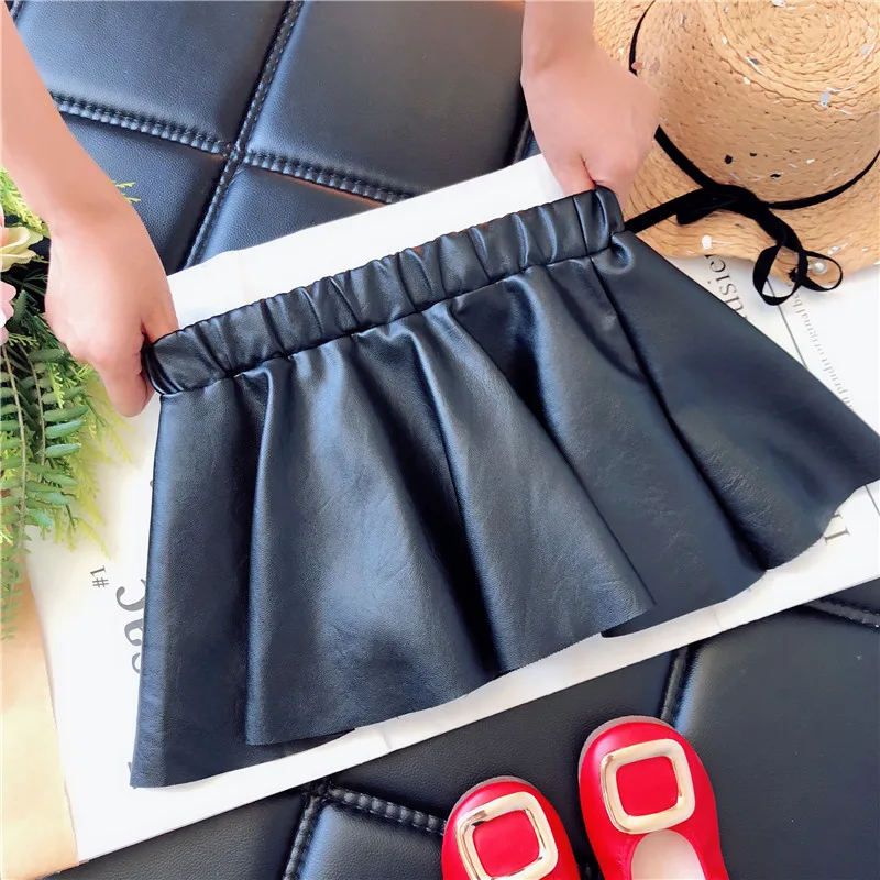 Fashion Baby Girl PU Leather Pleated Skirt Infant Toddler Child Spring Autumn Winter Faux Leather Skirt Baby Short Clothes 2-10Y