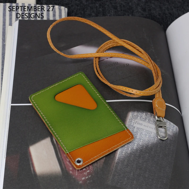 

ID Badge For Office Work Vegetable Tanned Leather Luxury Top End Identity Bus Card Bag Neck Wallet Lanyard Tag