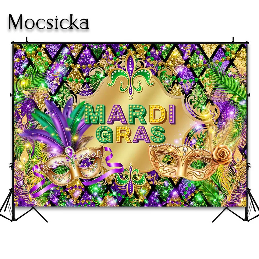 Mocsicka ماردي غرا خلفية مهرجان كرنفال حفلة تنكرية زينة نيو أورليانز قناع التقاط الصور كابينة تصوير خلفية