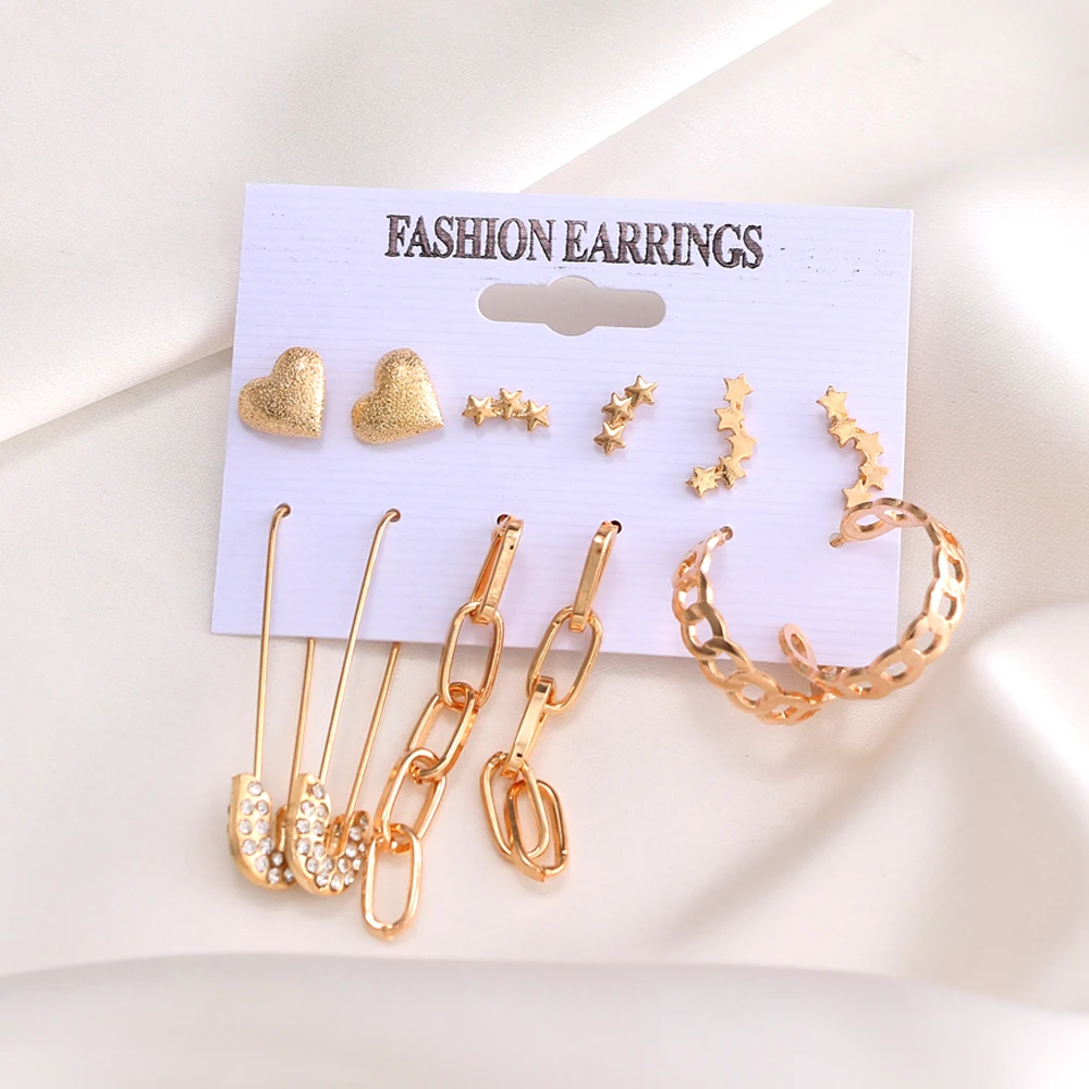 FNIO 2021 Fashion Gold Color Hoop Earrings Set Women Geometirc Pearl Earrings Metal Circle Punk Earring Female Fashion Jewelry