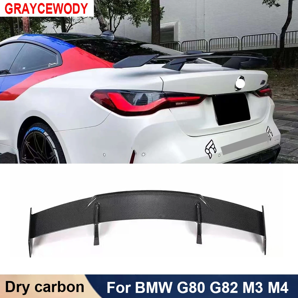 MP Style Dry Carbon Fiber Car Rear Spoiler Roof Trunk Fixed Wind Wing Spoiler For BMW M3 M4 G80 G82 G83 2020+ Car Tuning