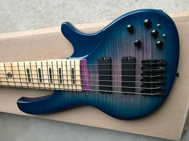 Factory custom 6 Strings Blue and Purple body Electric Bass Guitar with 2 Black Active Pickups,Black Hardware,offer customized