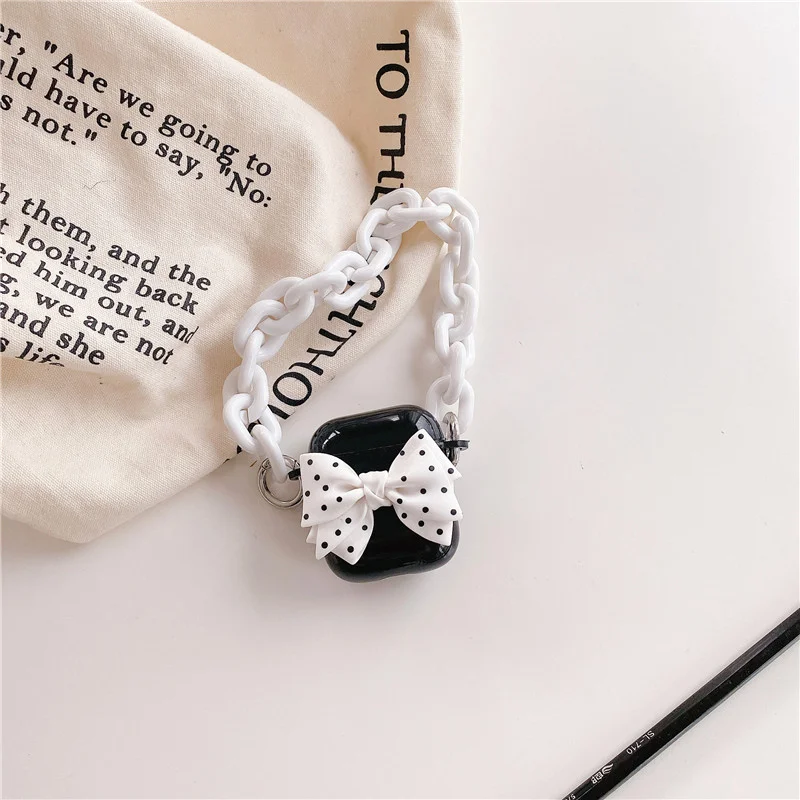 INS New Luxury Polka Dot Bow Knot Earphone Case For Airpods1 2 Pro3 Binaural Acrylic Bracelet Headphone Shockproof Protect Cover