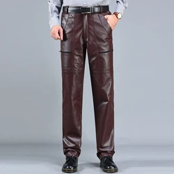 Men's Leather Pants, Thick Cowhide Trousers, Elastic Waist, Punk, Motorcycle Genuine, Youth, Spring, Autumn