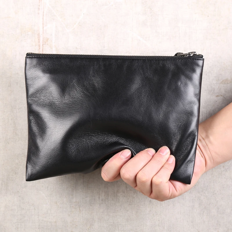 Bolsa de couro genuíno para homens e mulheres, bolsa de pele de carneiro para celular, bolsas casuais, grande capacidade, longa, superior, luxo