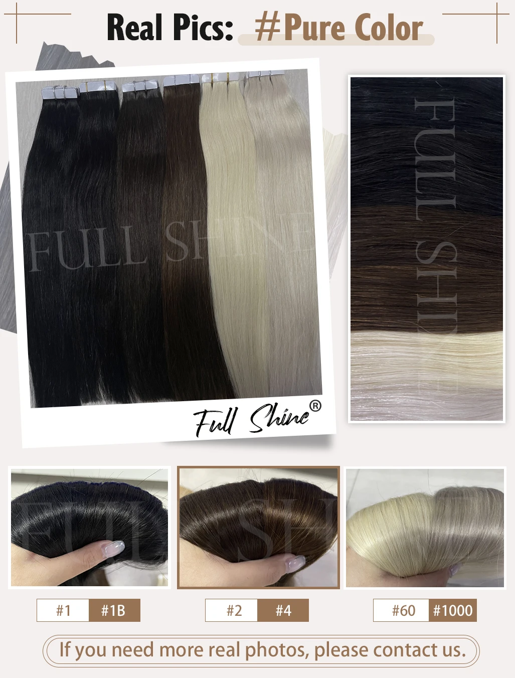 Full Shine Tape in Haarverlängerungen, Remy-Echthaar, dunkelstes Braun, 30,5–61 cm, 100 % Remy-Echthaar, unsichtbare Glätte – Detail 6