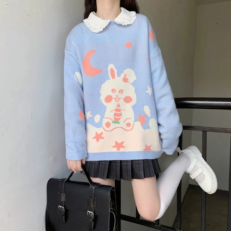 Pull japonais en Jacquard à manches longues et col rond pour femme, sweat-shirt doux avec dessin animé, uniforme scolaire pour fille, collection automne 2020