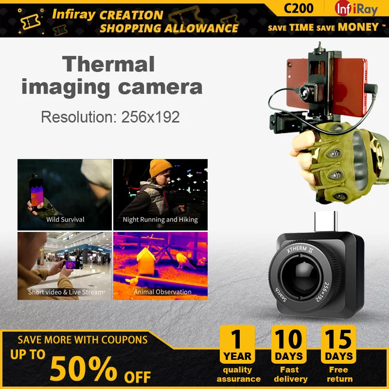 InfiRay Infrared Thermal Imager T2 Search （25HZ + Bracket）Outdoor Night Vision Observation Mini Thermal Camera For Phone Type C