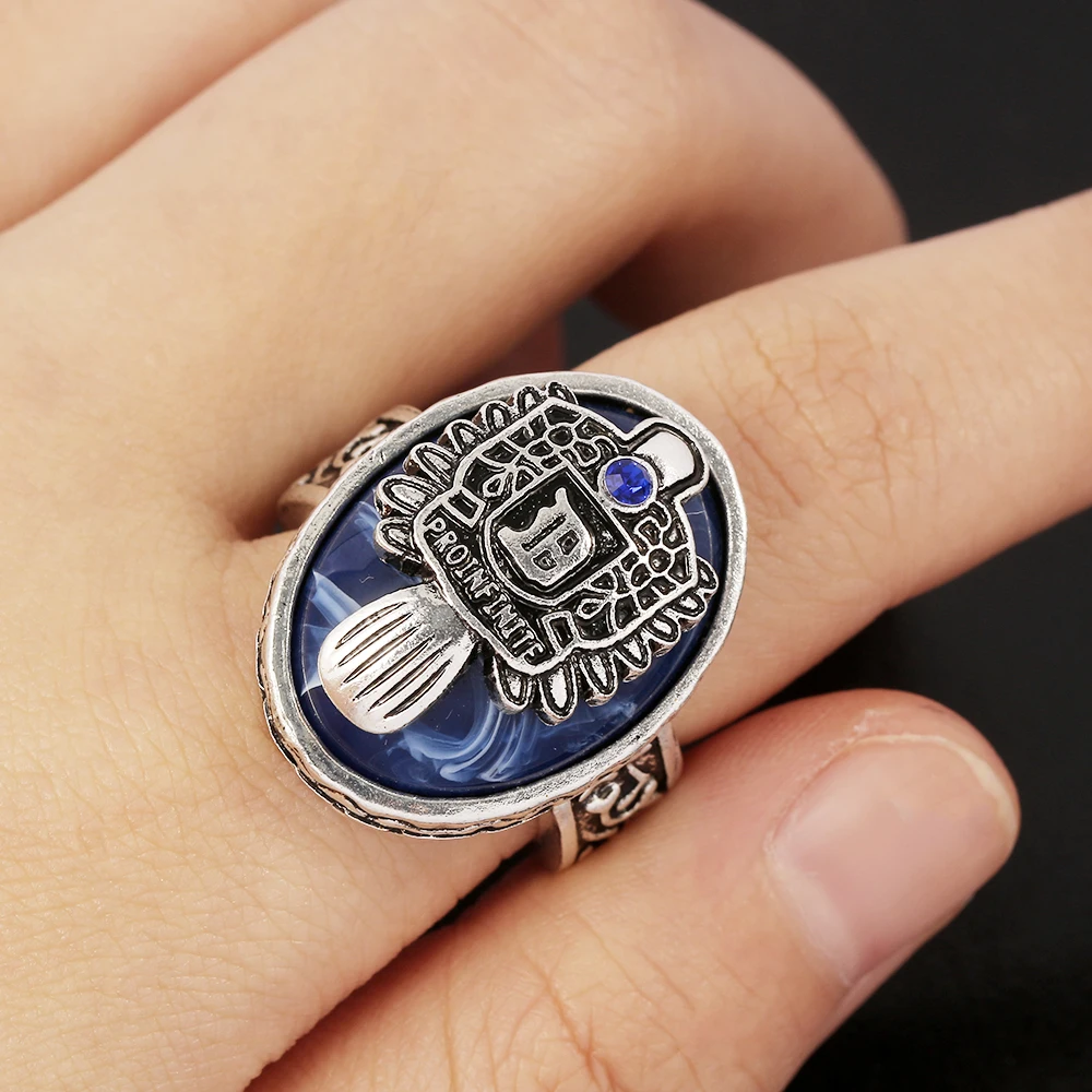 Vintage Punk The Vampire Diaries Initials Ring Retro A-Z Alphabet Blue Crystal Movies Gothic Rings For Men Women Jewelry Gift