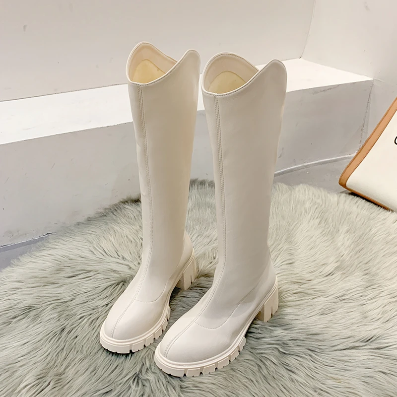 Shoes Women Boots Over Knee  Boots-Women Round Toe Over-the-Knee Low Mid Calf Autumn Rubber Ladies 2022 Cowboy Hoof Heels Cotton