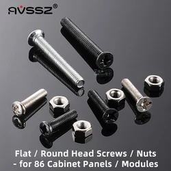 AVSSZ 10 Pairs Audio Video 86 Cabinet Panel D Type Module Socket Round Flat Head Metal Screws & Nuts 3mm O.D 12 14mm Length