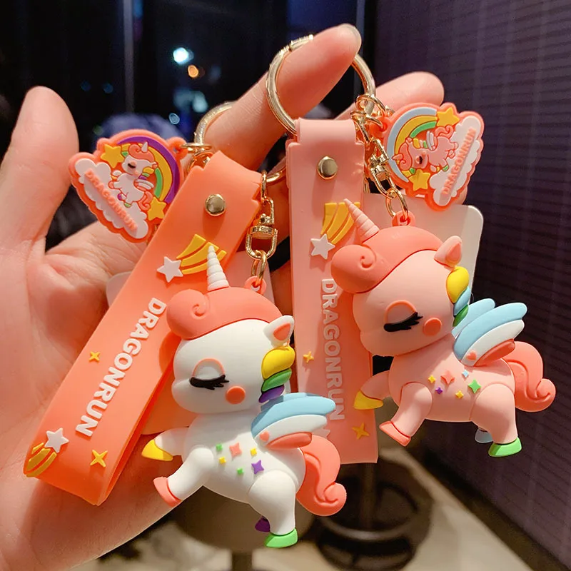 Rainbow Unicorn Keychain, Cartoon Silicone Doll, Creative Personality, Car Backpack, Couple Pendant Decoration, Cute and Funny