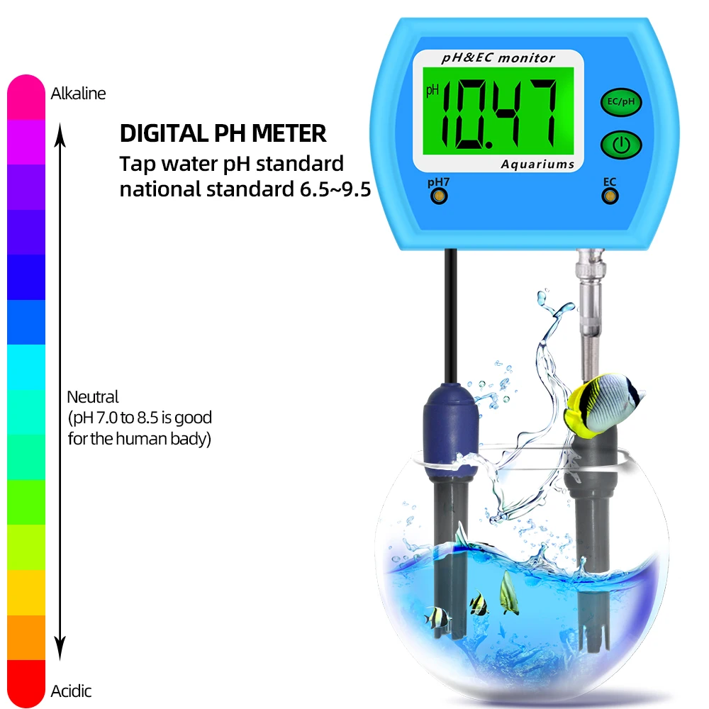 2 in 1 pH / EC Meter Water Quality Tester Multi-parameter Water Quality Monitor Acidometer for Aquarium Pool Acidbase flow meter