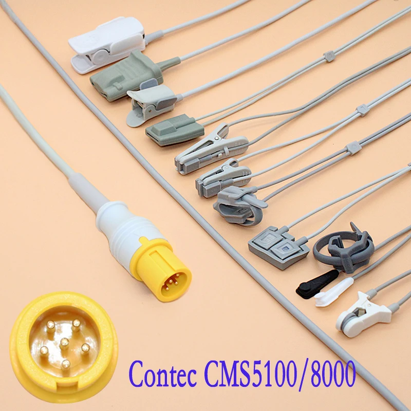 For Contec CMS 5100 8000 Patient Monitor Digital Spo2 sensor cable,6Pin 3m Finger/Ear Pulse Oximeter probe.