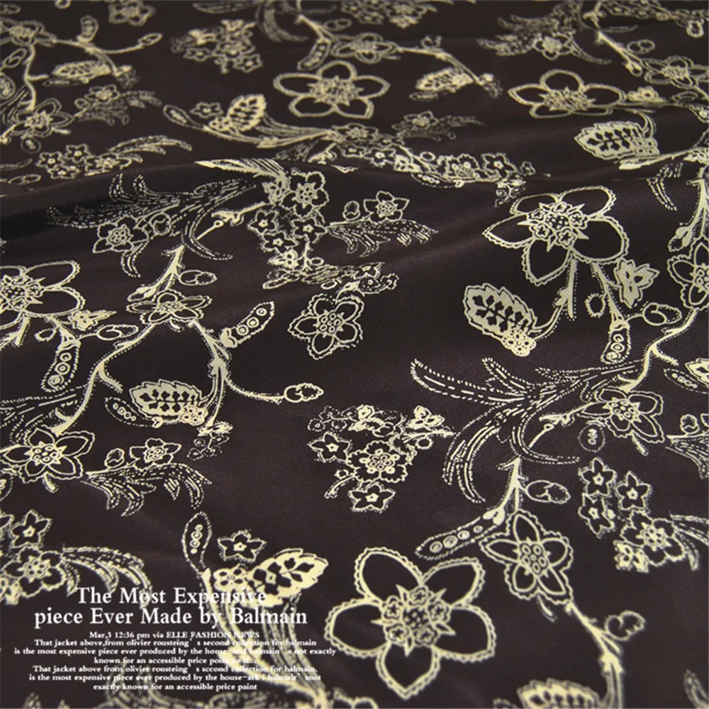 Great Material Brown Color Nice Floral Design Silk Crepe De Chine Fabric with Comfortable Feeling for Girl Dress