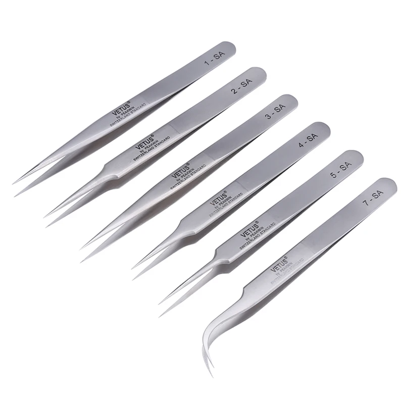 High Precision SA Series VETUS Tweezers Pinzas Stainless Steel Antimagnetic Anti Acid Tweezer SS-SA 00-SA 5B-SA 7-SA