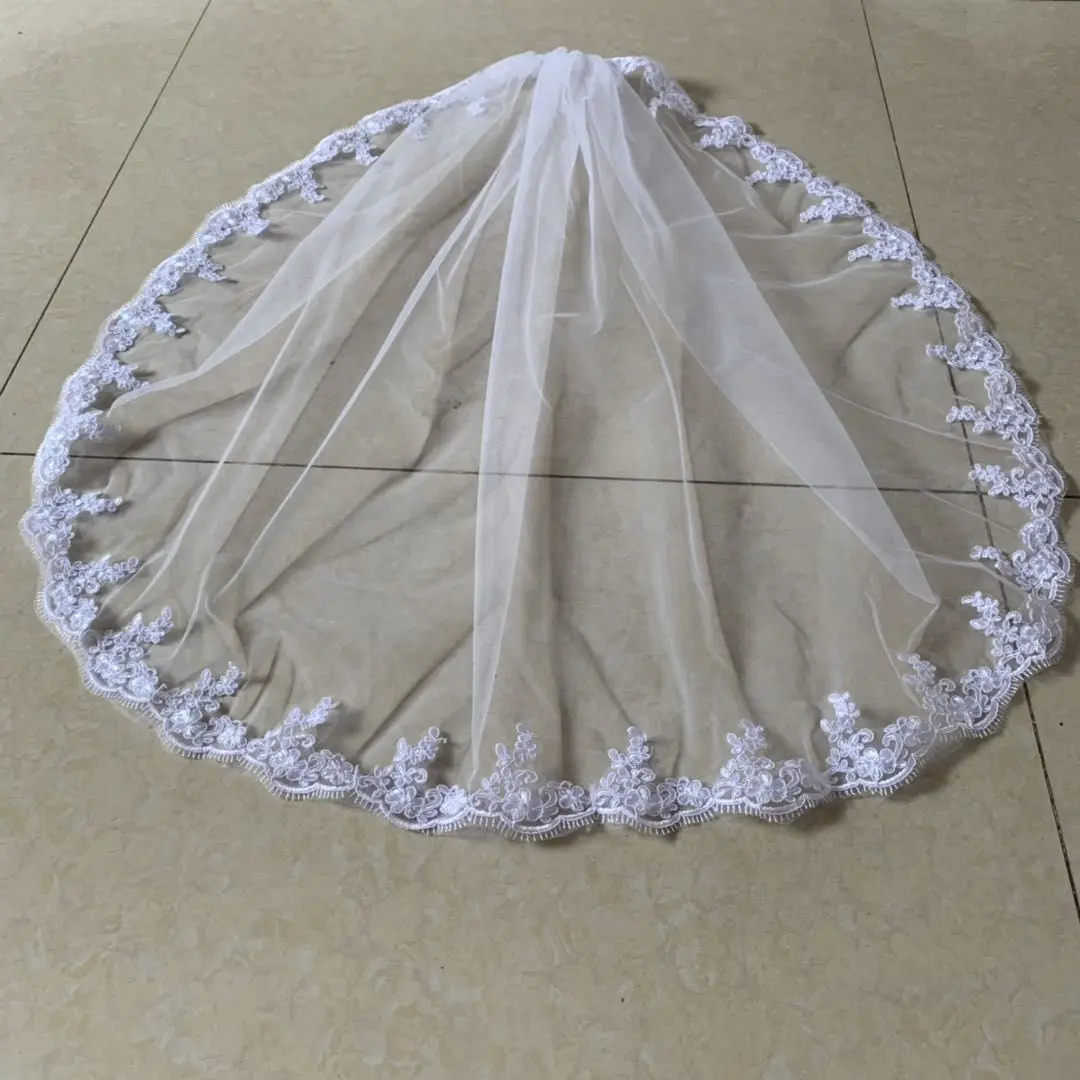 

Mingli Tengda Single-layer Lace Veil White Bride Wedding Accessories Veil With Comb Elbow Length Velo Sluier Short Veils Bridal