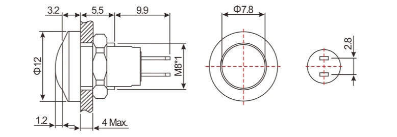 5 Stück Metall wasserdicht 2pin momentane Reset 8mm Schalttafel einbau spst Mini-Drucksc halter – Detail 1
