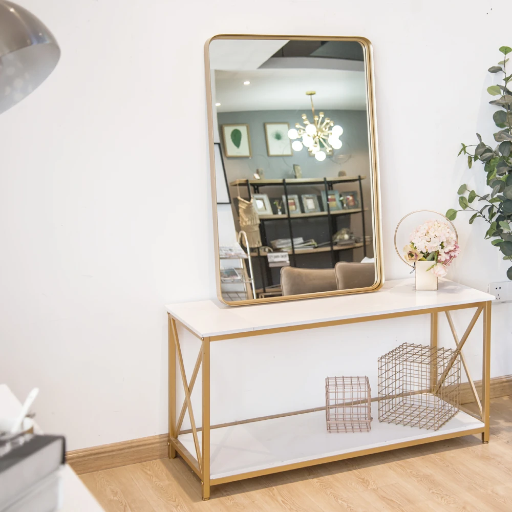 Side Table End Table N2-Tier Console Table  Gold Sofa Entry Table with Faux Marble Top and Gold Metal Frame for Living Room