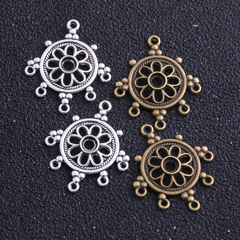 10pcs 24*49mm New Product Two Color Zinc Alloy Round Flower Porous Connectors Jewelry Making DIY Handmade Craft